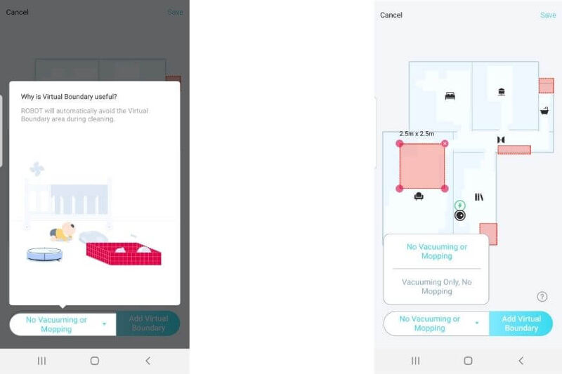 Виртуальные стены устанавливаются на карте в приложении Yeedi